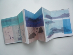 Barra, folded tissue drawings in a bought Seawhite A5 concertina sketchbook with case.